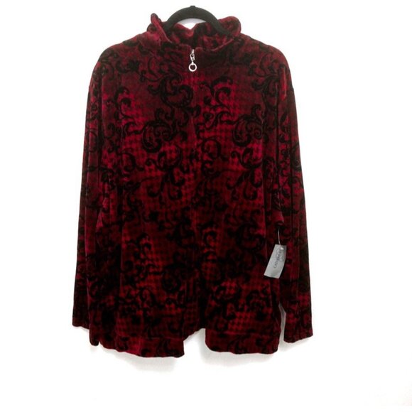 Liz & Me for Catherines Women’s Red 3X Velour Velvet Full Zip Sweatshirt Holiday - Picture 1 of 10